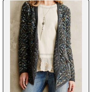 Moth Sweater - Moth Keavy Jacquard Jacket Sweater gray/blue/green open front